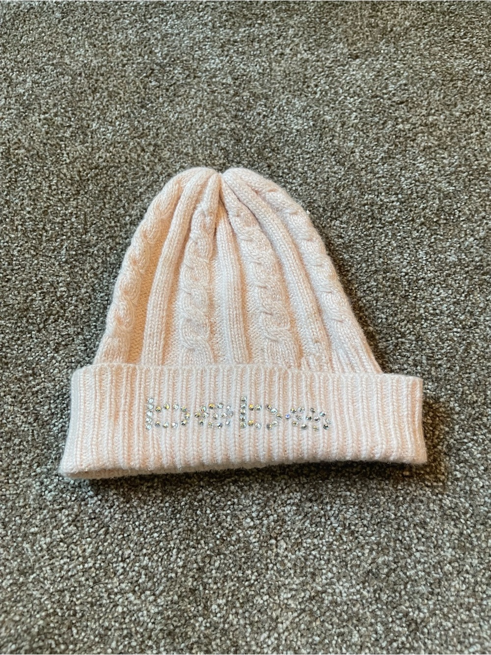 Vintage bebe Pink Champagne Ribbed Knit Beanie with Label